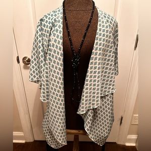 Lularoe Monroe cardigan Size Small White/Teal Black Fringe, matching Necklace